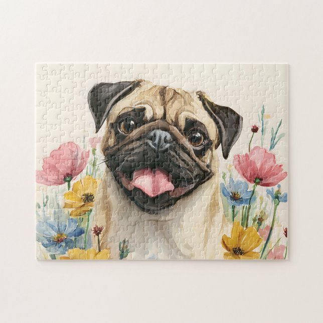 Quebra-cabeça Pug Puzzle – Watercolor (Horizontal)