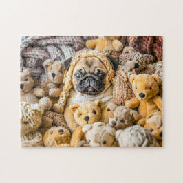 Quebra-cabeça Pug Rodeado por Ursos de Pelúcia