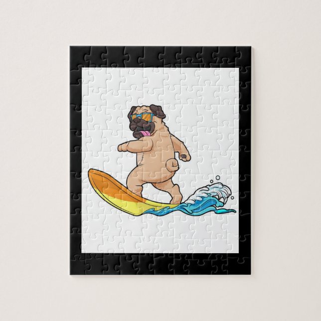 Quebra-cabeça Pug Surfing Surfing Pug Vestindo Óculos (Vertical)