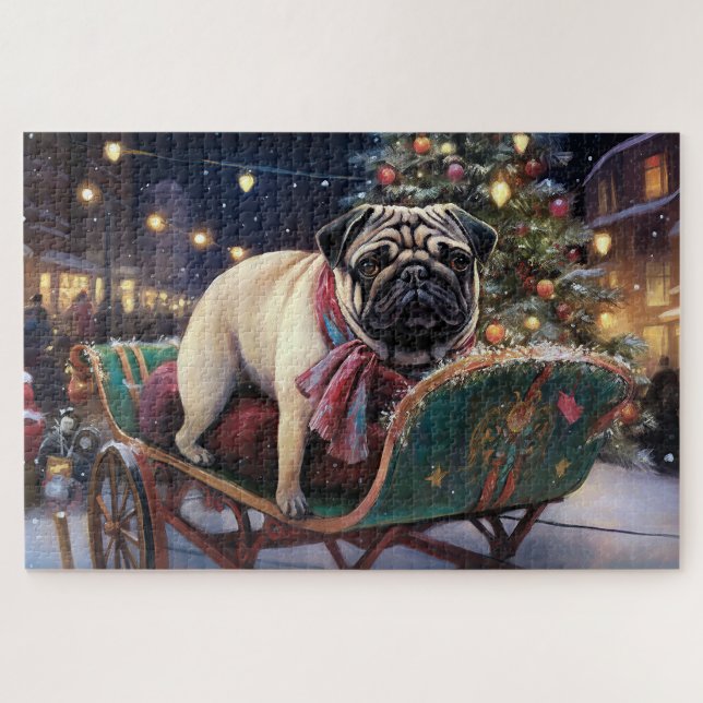 Quebra-cabeça Pug Temporada Festiva de Natal (Horizontal)