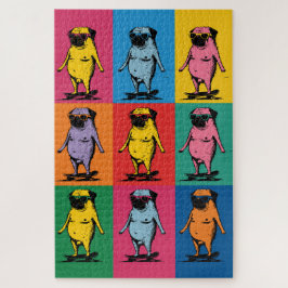 Quebra-cabeça Pugs Engraçados em Skateboards Grade de Arte Pop