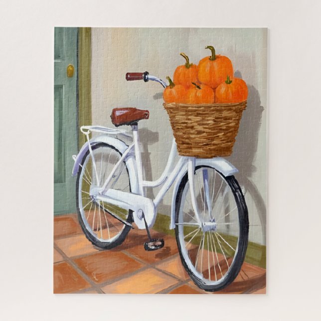 Quebra-cabeça Pumpkin Basket Bicycle Fall Watercolor (Vertical)