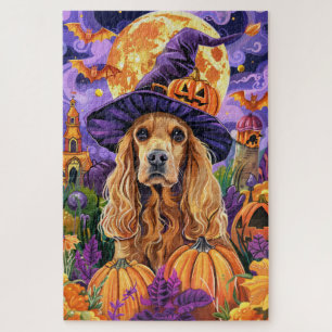 Quebra-cabeça Pumpkin de Bruxa de Halloween do Cachorro Espanhol