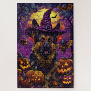Quebra-cabeça Pumpkin de bruxa de Halloween, German shepherd ass