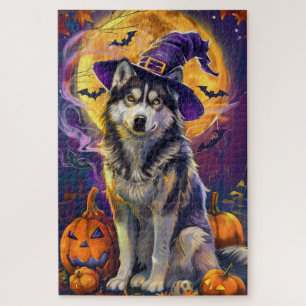 Quebra-cabeça Pumpkin de Bruxas de Bruxas do Cachorro Siberiano