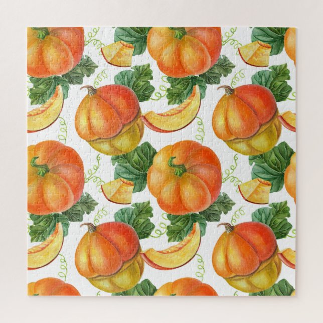 Quebra-cabeça Pumpkin Laranja: Padrão Vegetal De Verão-Outono. (Vertical)