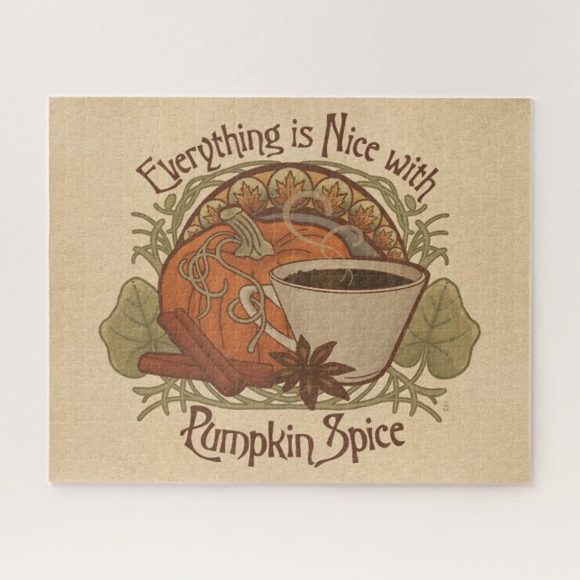 Quebra-cabeça Pumpkin Spice Café Art Nouveau Design inspirado (Horizontal)