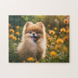 Quebra-cabeça Puppy da Pomerânia em Campo Flor