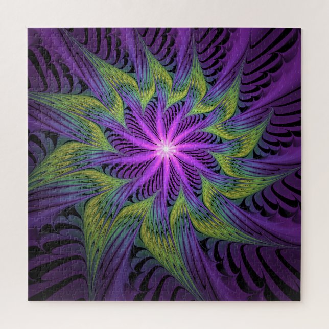 Quebra-cabeça Purple Green Flower Modern Abstract Fractal Art (Vertical)