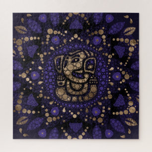 Quebra-cabeça Púrpura de Arte Dot de Lord Ganesha e Dourado