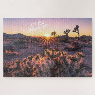 Quebra-cabeça Púrpura Laranja Cholla Cactus Joshua Árvore Sunset
