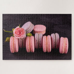 Quebra-cabeça Púrpura Rosa Macarons Flor Rosa Doce Comida Francê
