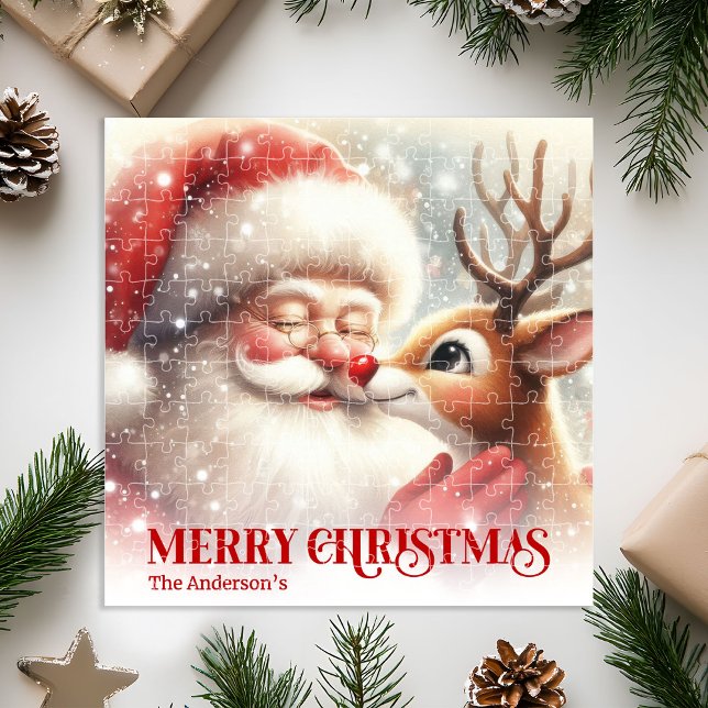 Quebra-cabeça Puzle Mágico de Natal Personalizado de Papai Noel  (Santa Rudolph Custom Holiday Magic Puzzle for Kids)
