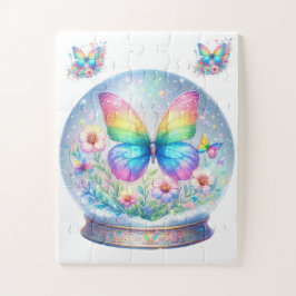 Quebra-cabeça Puzzle-Arco-íris Borboleta e Flor Glitter
