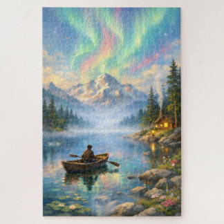 Quebra-cabeça Puzzle - Aurores boréales au lac 