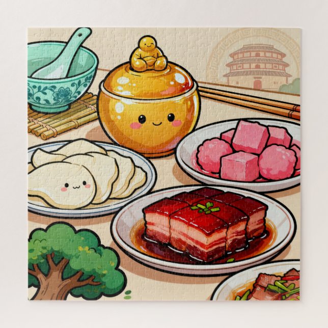 Quebra-cabeça Puzzle Clássico de Dim Sum e Pratos Chineses (Vertical)