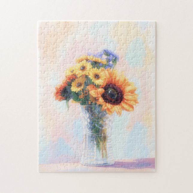 Quebra-cabeça Puzzle de Arte Floral com Buquê de Girassóis (Vertical)