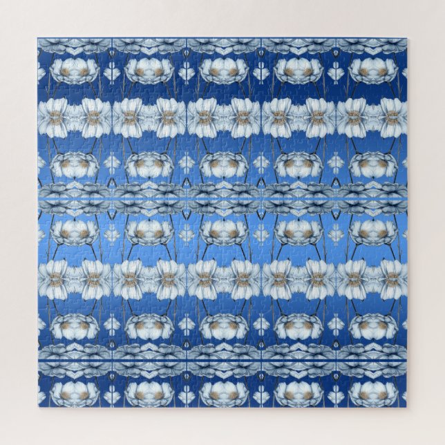Quebra-cabeça Puzzle de Flores de Aquarela Azul (Vertical)