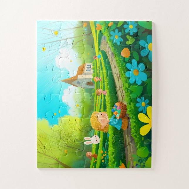 Quebra-cabeça Puzzle Enfant 30 pièces, Pâques – Chasse aux Œufs (Vertical)