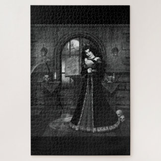 Quebra-cabeça Puzzle mujer vampiro gotico blanco y negro