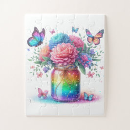 Quebra-cabeça Puzzle-Rainbow Glitter Butterfly & Flower 