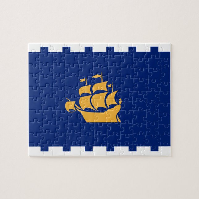 Quebra-cabeça Puzzle with Flag of Quebec City, Canada (Horizontal)