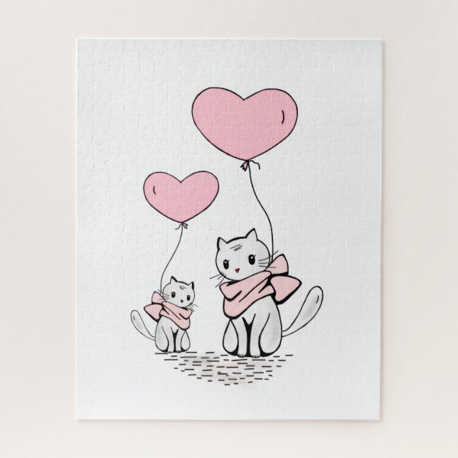 Quebra-cabeça Puzzles Cat Pink Hearts Happy Valentine's Day  (Vertical)