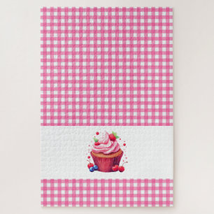 Quebra-cabeça Puzzles de Cupcake de Morango Xadrez Rosa 