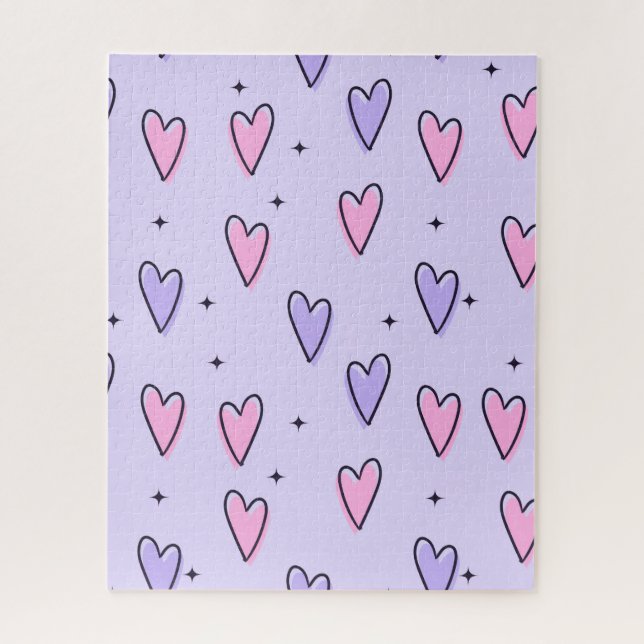 Quebra-cabeça Puzzles Purple Pink Hearts Happy Valentine's Day  (Vertical)