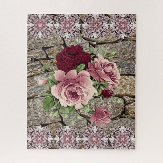 Quebra-cabeça Puzzles Rosas Floral Rocha (Vertical)