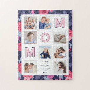 Quebra-cabeça Quadro Floral de Colagem de Fotos da Família MOM