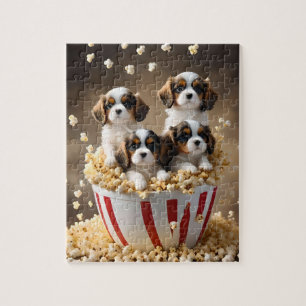 Quebra-cabeça Quads Cavalier Spaniel Puppies Na Pipoca,
