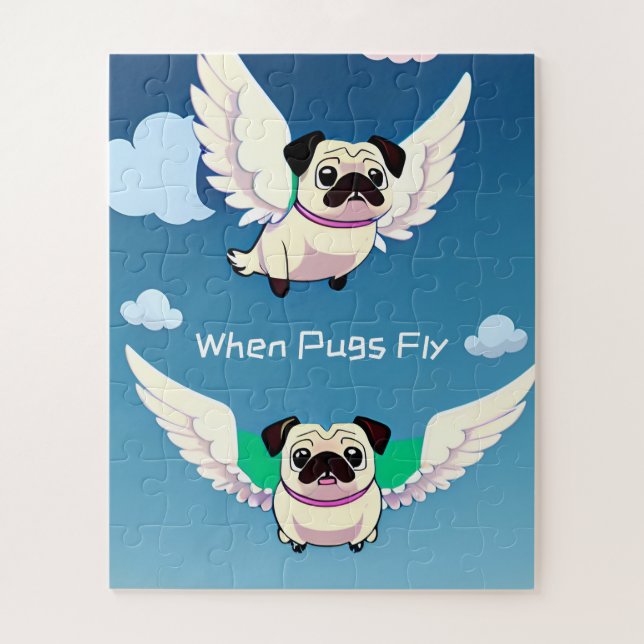 Quebra-cabeça Quando Pugs Voa Fora, O Cartoon dos Puppies Voando (Vertical)