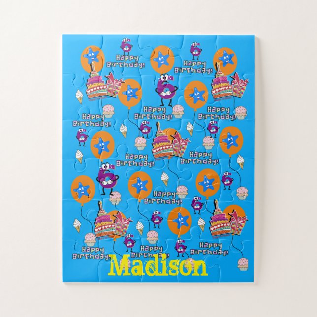 Quebra-cabeça Quebra-cabeça, Feliz aniversário de 6, Azul (Vertical)