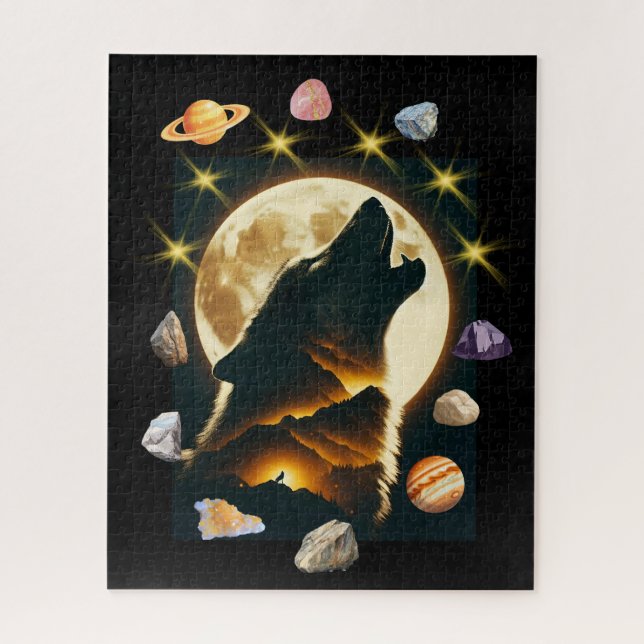 Quebra-cabeça QUEBRA-CABEÇA: Lua de Lobo Uivando na Montanha ao  (Vertical)