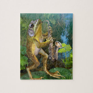 Quebra-cabeça Quebra-cabeça, sapo que joga um saxophone.