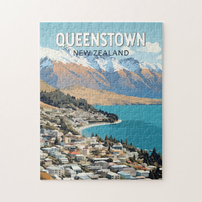 Quebra-cabeça Queenstown Nova Zelândia Viagem Art Vintage (Vertical)