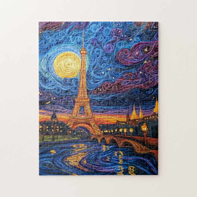 Quebra-cabeça Quilling Moonlit Eiffel Tower em Paris (Vertical)