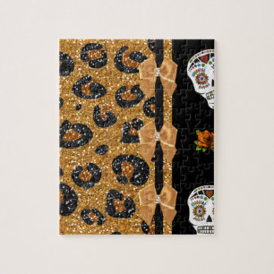 Quebra-cabeça RAB Rockabilly Dourado Estampa de Leopardo Açúcare
