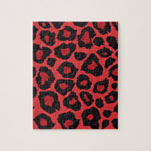 Quebra-cabeça RAB Rockabilly Estampa de Leopardo Vermelho Preto