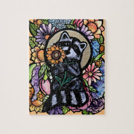 Quebra-cabeça Raccoon Art Flower Raccoons Design com girassol