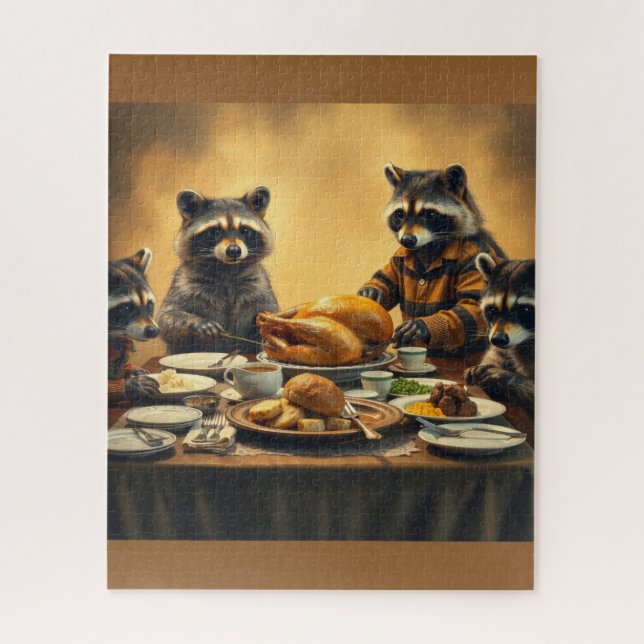 Quebra-cabeça Raccoon Family Thanksgiving (Vertical)