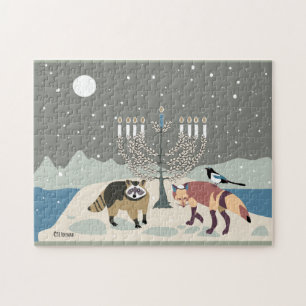 Quebra-cabeça Raccoon.Fox.Magpie no Monte Deserto Hanukkah