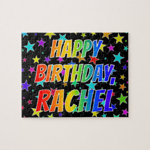 Quebra-cabeça "RACHEL" Primeiro Nome, Diversão "FELIZ ANIVERSÁ