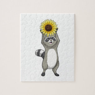 Quebra-cabeça Racoon com girassol