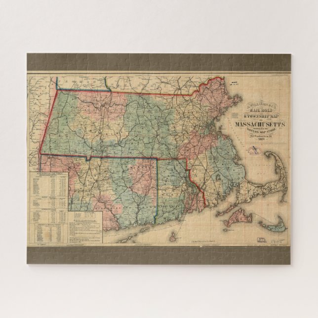 Quebra-cabeça Rail Road & Township Map of Massachusetts, 1879 (Horizontal)