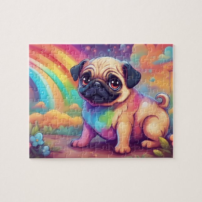 Quebra-cabeça Rainbow Cute Pug (Horizontal)