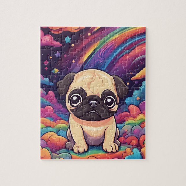 Quebra-cabeça Rainbow Cute Pug (Vertical)