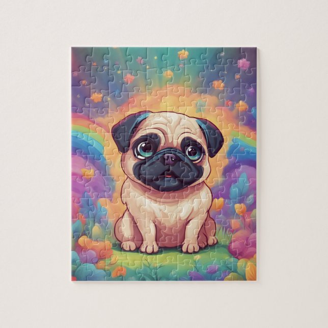 Quebra-cabeça Rainbow Cute Pug (Vertical)