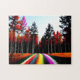 Quebra-cabeça Rainbow Road Através Da Floresta Encantada De Outo